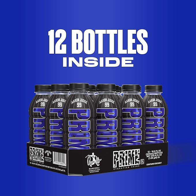 PRIME Hydration Aaron Judge, Sports Drinks, Electrolyte Enhanced for Replenishing Fluids, 250mg BCAAs, B Vitamins, Antioxidants, Low Sugar, 16.9 Fl Oz, 12 Pack