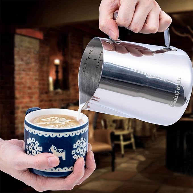 Espresso Steaming Pitcher Milk Frothing-Cup - Stainless Steel Cappuccino Coffee Steamer Jug Matcha Chai Hot Chocolate Cup 32 Oz (900ml)