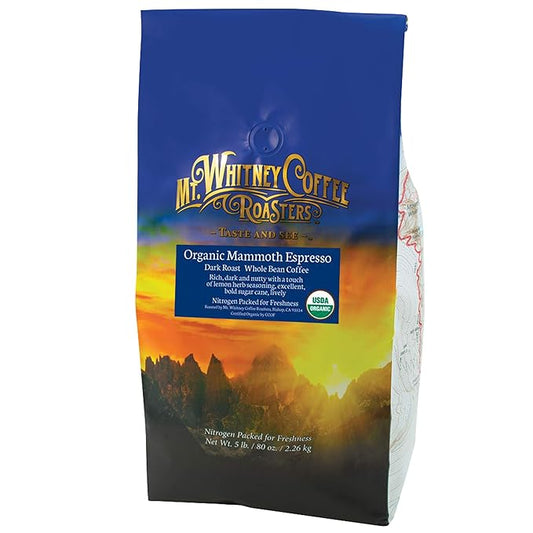 Mt. Whitney Organic Mammoth Espresso, Low Acid Coffee (Whole Bean, 5 Lb)