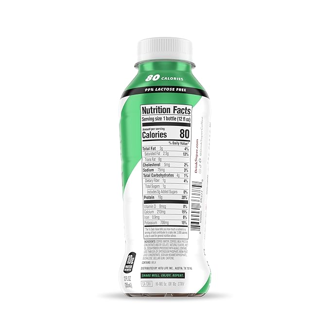 Super Coffee, Keto Protein Coffee (0g Added Sugar, 10g Protein, 80 Calories) [Peppermint Mocha Latte] 12 Fl Oz, 12 Pack | Iced Smart Coffee Drinks - LactoseFree, GlutenFree