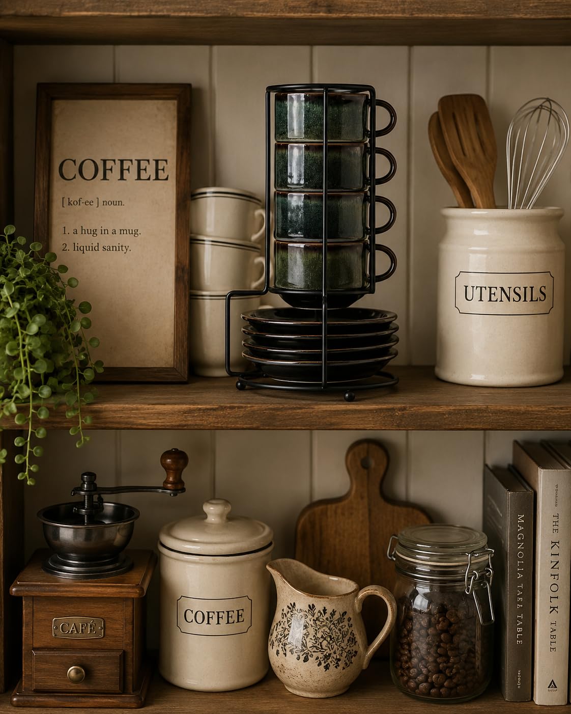 JIEMEI HOME Porcelain Stackable Espresso Cups with Saucers and Metal Stand, 4 Ounce Demitasse Cups