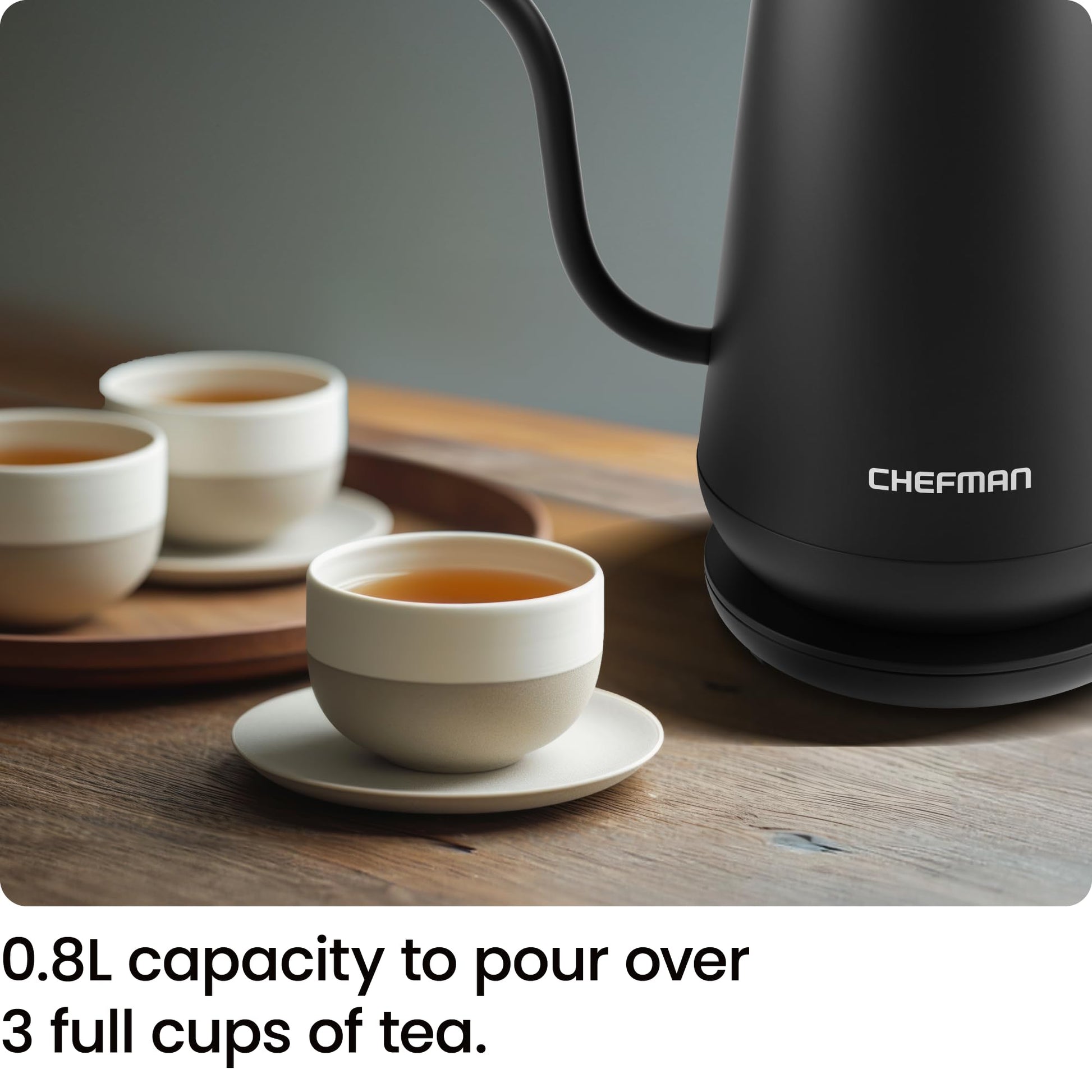 Chefman Gooseneck Electric Kettle, 0.8L Pour Over Tea Kettle for Coffee and Tea, One-Touch