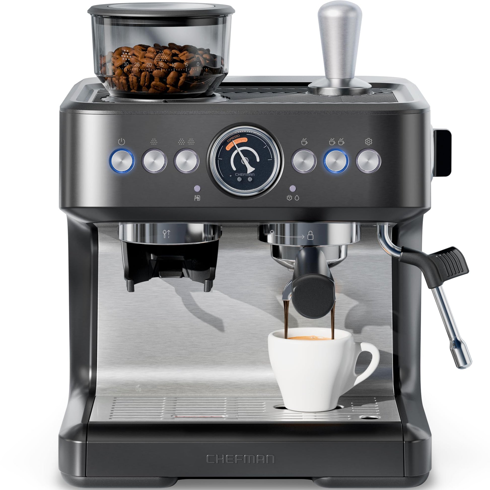 Chefman Crema Deluxe Espresso Machine with Double Boiler, Use Milk Frother and Brew Espresso