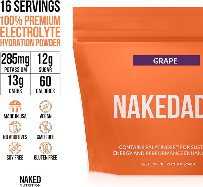 Nakedade Grape ??Performance Enhancing Sports Drink Powder - Electrolyte Powder ??No GMOs or Artificial Sweeteners, Gluten-Free, Soy-Free, Dairy-Free ??16 Sticks