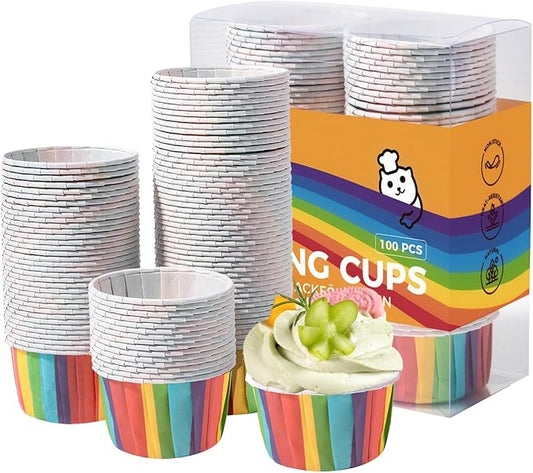 Katbite Parchment Cupcake Liners Rainbow Color Standard Size 100PCS, Christmas Cupcake Liners, Muffin Baking Liners, Heavy Duty Greaseproof Wrappers for Bakery, Birthday Party