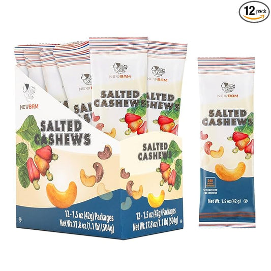 NEWBAM Lightly Salted Cashews Individual Packs - 12 Cashew Snack Packs Roasted Nuts (1.5oz Each) ??Keto, Vegan, Gluten-Free - Healthy Snacks for Trail Mix, Office, or Party - Zero Sugar