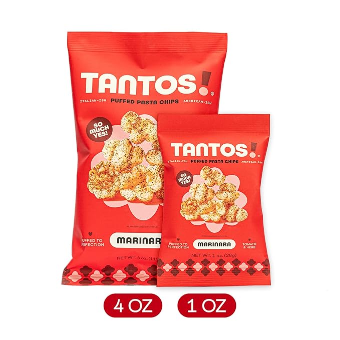 Tantos! Puffed Pasta Chips ??Healthy Pasta Snack by Top Chef Joe Sasto ??Plant-Based, Low Calorie, Crunchy Chips ??Variety Pack ??Marinara, Pesto, Cacio e Pepe, Classico ??Gourmet Bold Flavors (4 oz 6 Pack, Marinara)