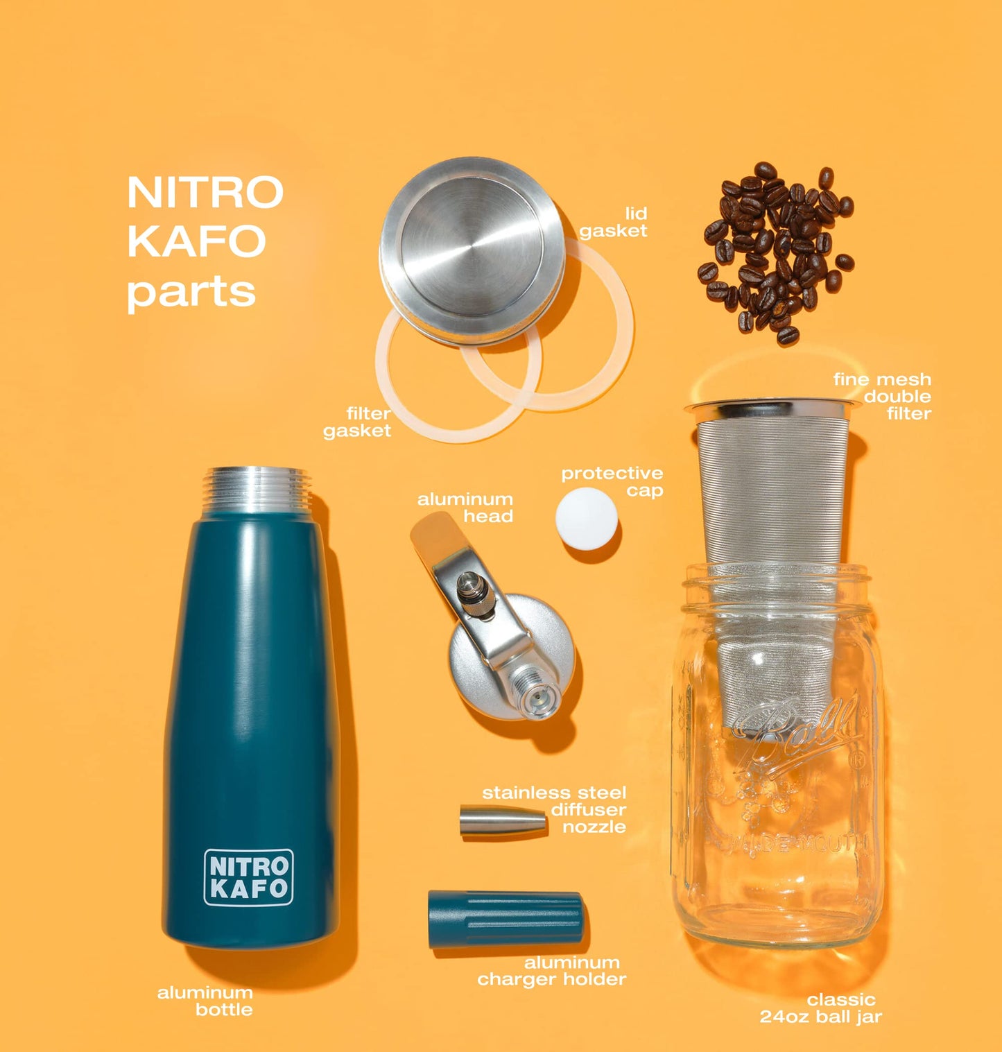 Nitro Cold Brew Maker, Nitro Diffuser Nozzle & Cold Brew Maker, 1-Pint/0.5L