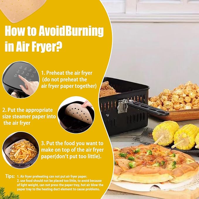 Air Fryer Parchment Paper Liners, 100 Pcs 9 Inch Square Air Fryer Liners, Unbleached Perforated Parchment Paper Sheets for Baking, Parchment Paper for Air Fryer and Bamboo Steaming Basket
