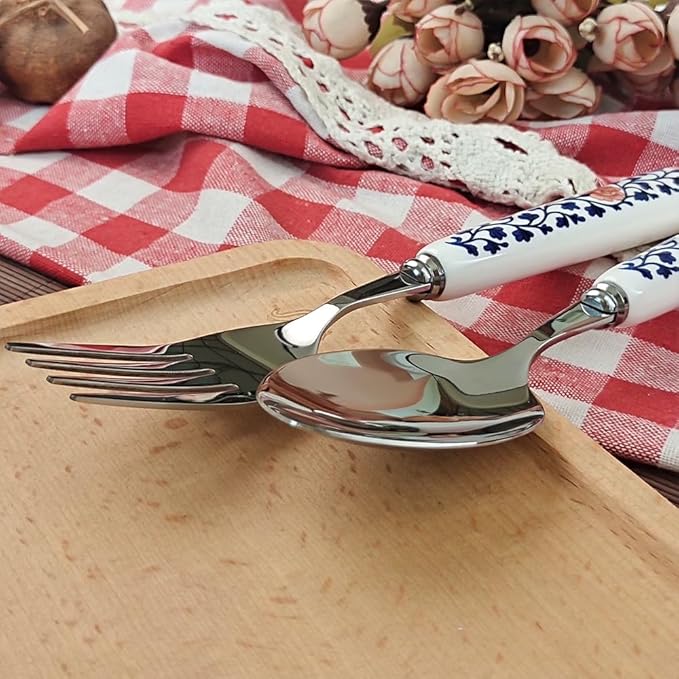20cm 8inch Dinner Spoon 18-10 Stainless Steel Mirror Smooth Polished Ceramic Handle,Peony Pastoral Whisper Style Table Spoons, SUS304 Soup Spoon (2 PCS Spoons-Peony)