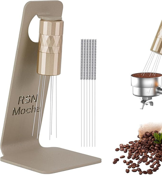WDT Tool Espresso Distribution Tool, Coffee Distribution Tool with Magnetic Stand, Espresso Accessories with 6 Extra ??.25mm Stainless Steel Needles for Barista (Rich Gold, ??.25mm)