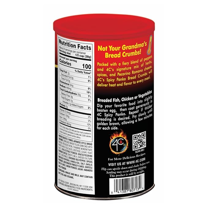 4C Premium Spicy Bread Crumbs, Spicy Panko Plain 1 Pack, Flavorful Crispy Crunchy, Value Pack (8 Ounce)