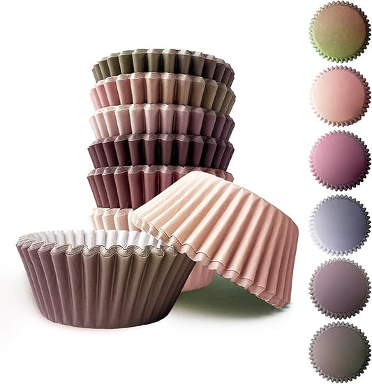 qiqee 300PCS Mini Gradient Cupcake Liners Cupcake Cups 6 Designs Coffee Gradient Cupcake Papers Baking Cups Cupcake Wrappers (Small Size)