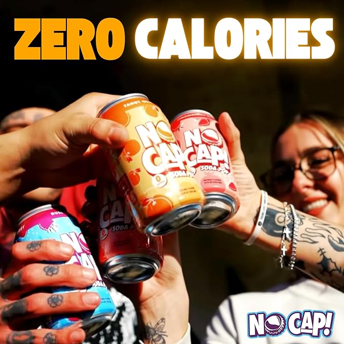 No Cap! Healthy Soda, Zero Sugar Soda Pop Drink, Zero Calories | Caffeine Free, Vegan, Gluten Free, For Kids & Adults 12 Oz, 12 Pack (Tangy Orange)