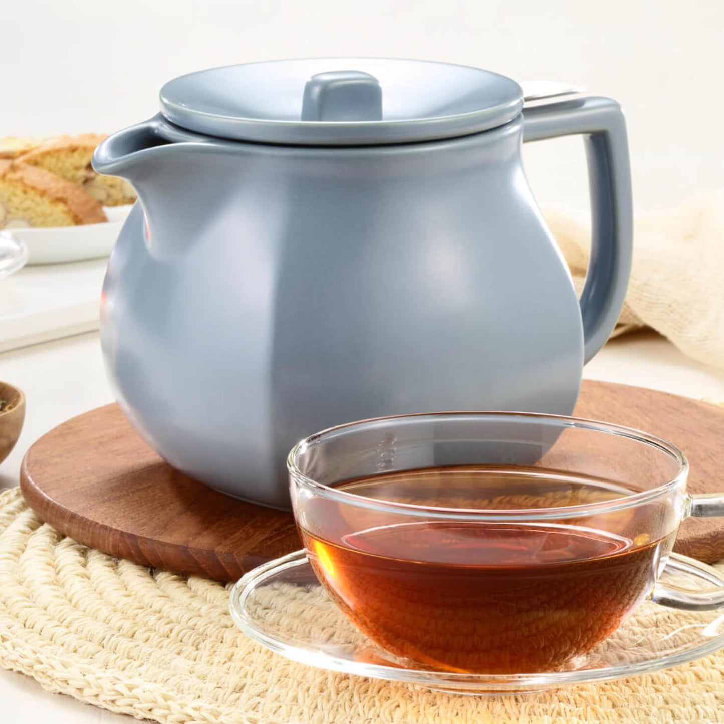 Tea Forte Ceramic Teapot with Infuser, Stone Blue, 24 oz