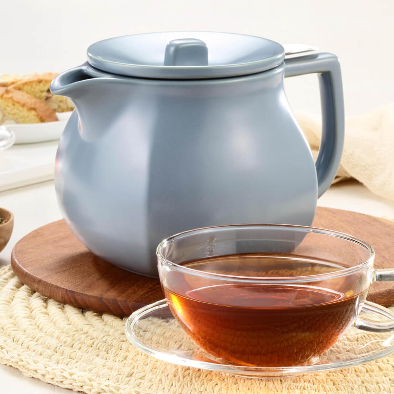 Tea Forte Ceramic Teapot with Infuser, Stone Blue, 24 oz
