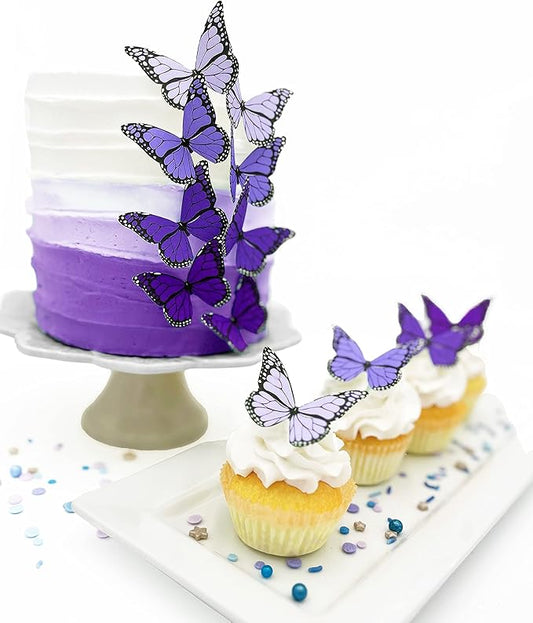 Sugar Robot Edible Butterflies for Cake Decorating- Ombre Monarch Butterfly- Cake Toppers and Cupcake Toppers - Decoration Made in the USA - Premium Crafted (Purple)