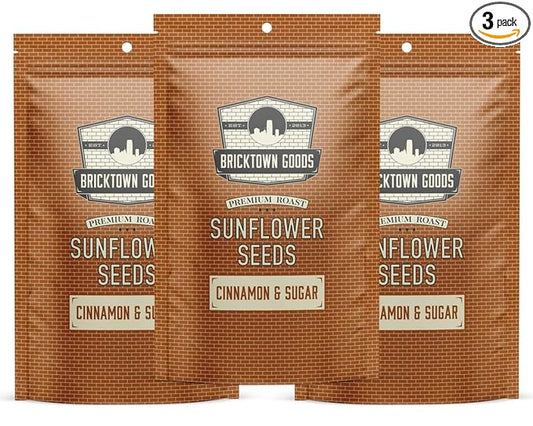 Bricktown Goods Cinnamon and Sugar Flavored Sunflower Seeds - 3 Pack - Boldly Seasoned and Roasted In-Shell Sunflower Seeds - 24 oz Total