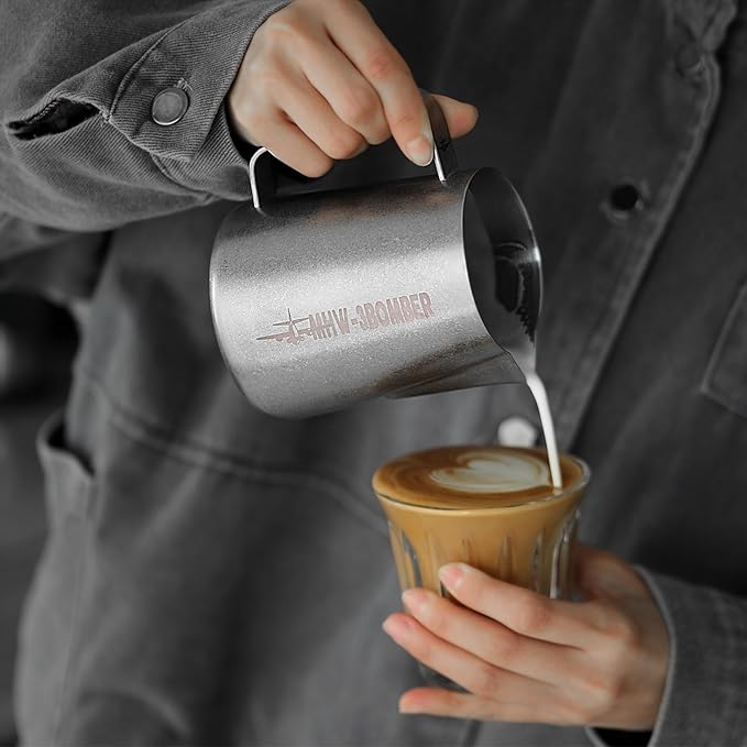 MHW-3BOMBER Milk Frothing Pitcher, 20oz/600ml Frother Cup for Barista, SUS304 Stainless Steel Espresso Steaming Pitcher for Coffee/Latte Art, P3015SS-OS