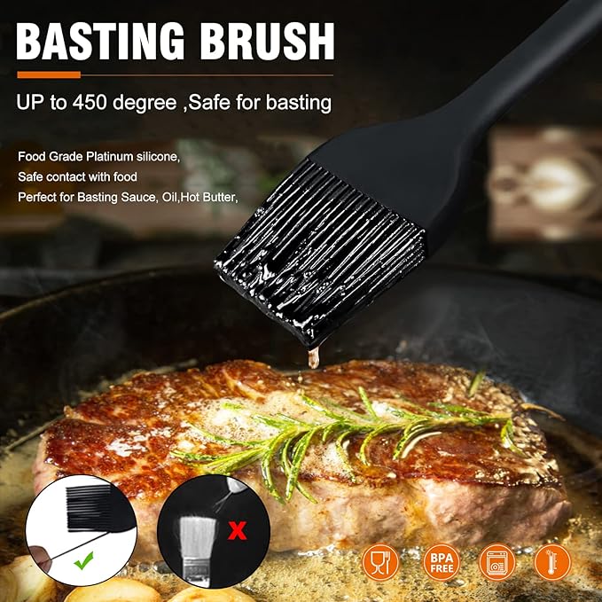Walfos Silicone Basting Brush Set, 5 Pieces Heat Resistant Pastry Brush, Perfect for Baking,BBQ Grill,Kitchen Cooking,Strong Steel Core and One-Pieces Design,BPA Free and Dishwasher Safe