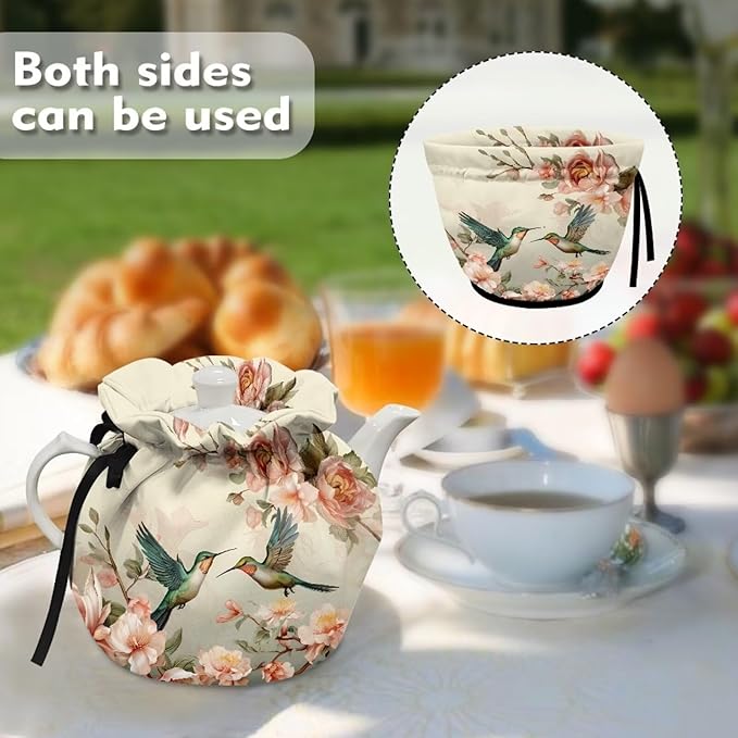 Hummingbird Teapot Cozy for Teapot Tea Pots Cozy for Keeping Warm Portable Easy to Clean Coffee Pot Cozy Polyester for Hotel Thicken Kettle Dust Cover for Kitchen