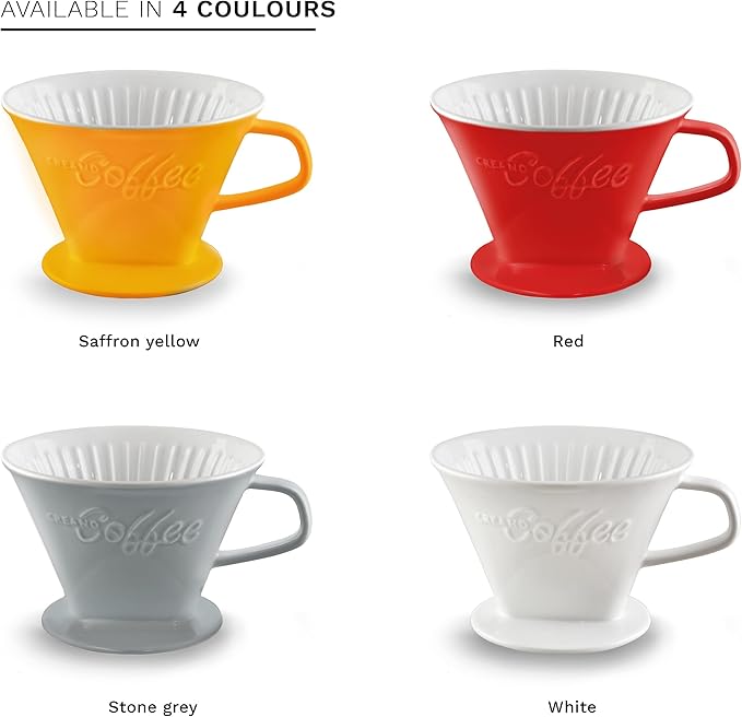 Creano Porcelain Coffee Dripper - White - Ceramic Cone Brewer - Pour Over Coffee Maker for Filter Bags Size 4 - Easy Manual Brew for pure taste - also for Camping, Hiking