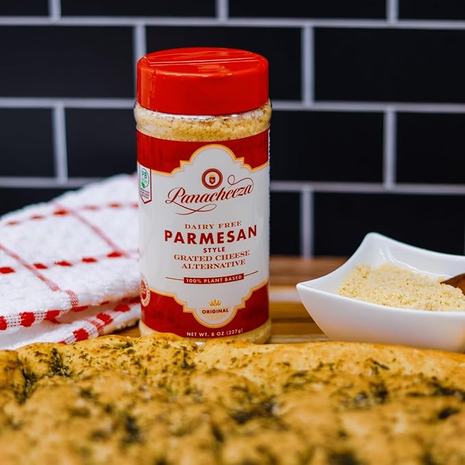 Panacheeza Plant Based Grated Parmesan Style Original - Vegan, with Bold Flavor for Pastas, Pizzas, Vegetables, Salads, and more - Shelf Stable - 8oz