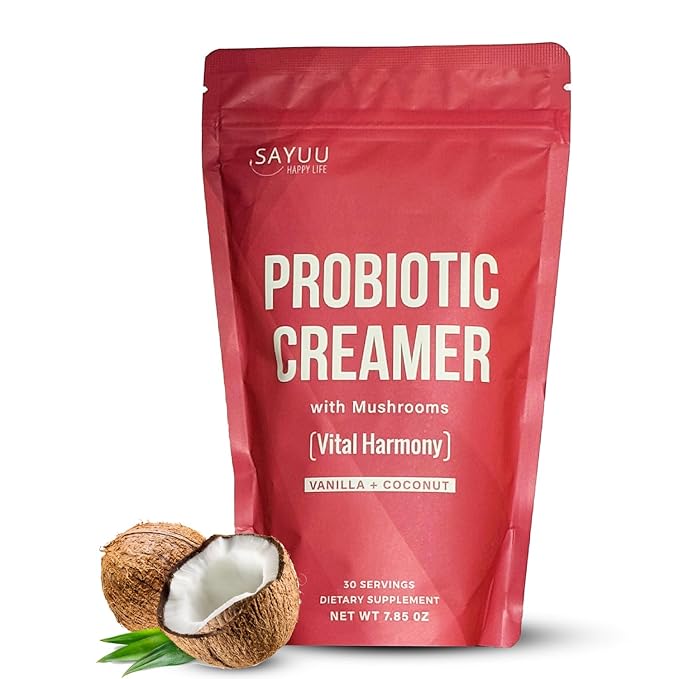 SAYUU Functional Probiotic Creamer With Mushrooms ??Enriched With Powerful Adaptogenic Mushrooms Like Lion's Mane, Reishi, And Cordyceps For Energy, Focus, And Stress Relief (30 Servings)