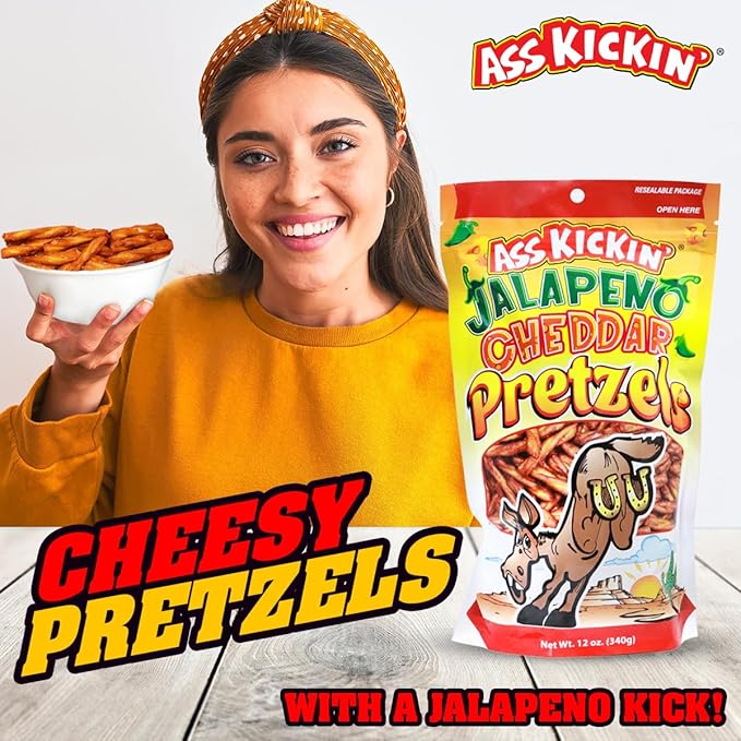 ASS KICKIN??Pretzels 12 Ounce Size Flavor Pack Seasoned Pretzel Twists (12oz, Jalapeno Cheddar)