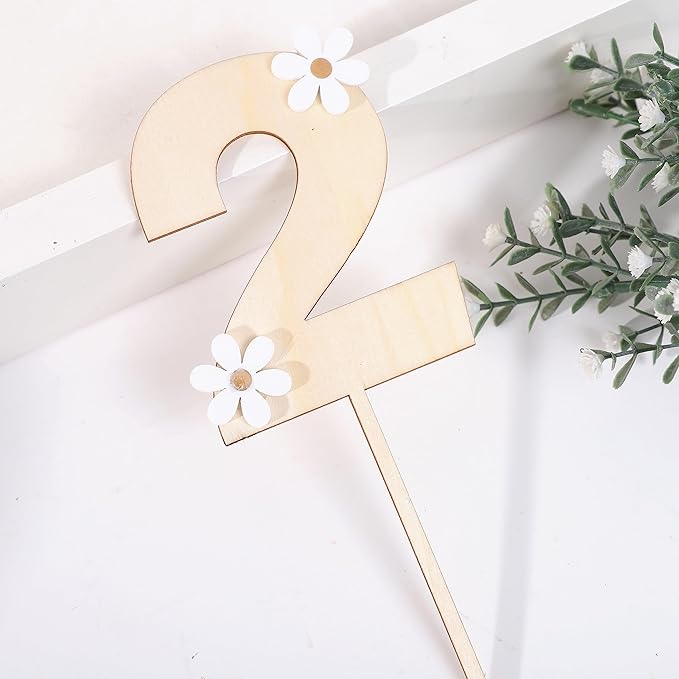 Wooden Daisy Cake Topper - 2nd Birthday Decor, Retro Groovy, Boho, Wooden Cake Decorating Supplies, Second Anniversary