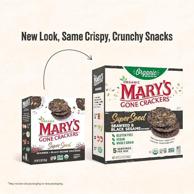 Mary's Gone Crackers Organic Super Seed Crackers, Seaweed & Black Sesame - Gluten-Free, NON-GMO, Vegan & Whole Grain, 5.5 Ounce (Pack of 6)