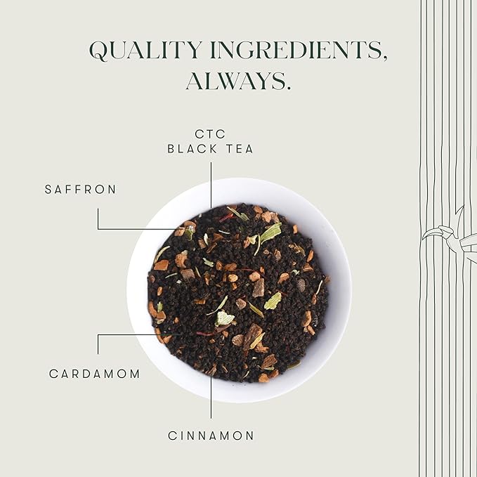 Luxmi Estates Saffron Chai | 100 gm | Signature India collection | Assam CTC Tea | Black tea collection | Saffron chai Organic Strong tea | Antioxidants | Assam Valley tea | Kashmiri Saffron, Cinnamon, Natural Cardamom Extract