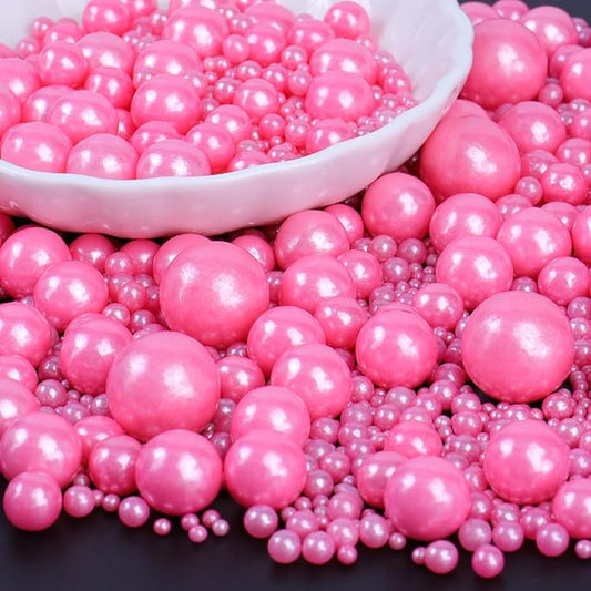 Hot Pink Sprinkles for Cake Decorating, Pearl Sugar in Mix Sizes 130g/4.6oz, Baking Cupcakes, Donuts, Macarons Baking Toppings, Wedding Celebration Birthday Party Supplies