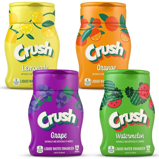 Crush, Summer Variety, Liquid Water Enhancer ??New, Better Taste! (4 Bottles, Makes 96 Flavored Water Drinks) ??Sugar Free, Zero Calorie