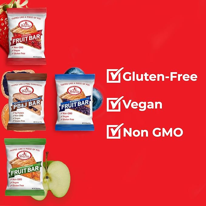 Betty Lou's Fruit Bars & PB&J Bars Variety Pack, Gluten Free, Vegan, Non GMO, Deliciously Healthy Snacks, Individually Wrapped, 2oz Each (12 Pack)