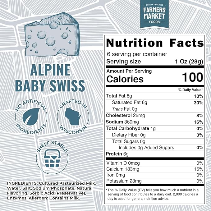 Farmers Market, Gluten Free, Keto, Paleo, Low Sodium, Zero Sugar, Wisconsin Cheese Gift Sets, 3-Pack, Alpine Baby Swiss