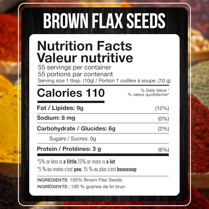 Fresh Finest Brown Flax Seeds - Whole, Non-GMO, High in Fiber & Omega-3, Sproutable Raw Flaxseeds Keto Friendly Baking, 19.40oz