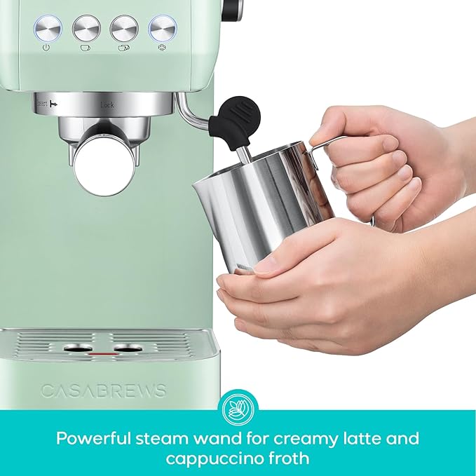 CASABREWS 3700 Essential Espresso Machine 20 Bar, Compact Coffee Maker with Steam Frother for Cappuccino, Latte, 43.9oz Water Tank, Pastel Green