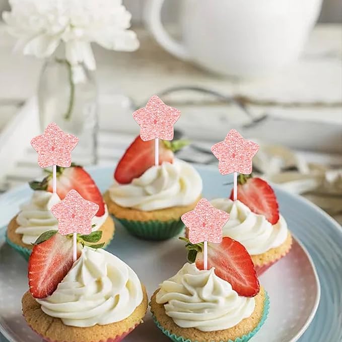 30 Pack Star Cupcake Topper Twinkle Twinkle Little Star Cupcake Picks Kids Birthday Wedding Engagement Baby Shower Cake Decorations Party Supplies Pink