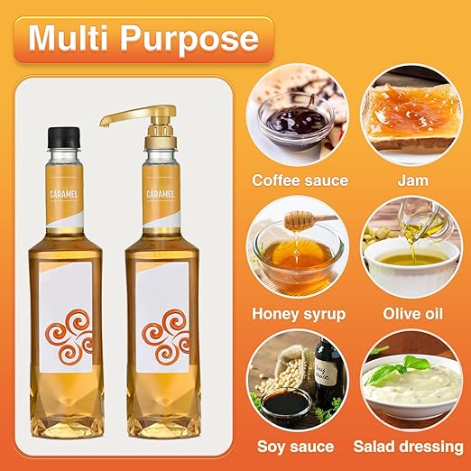 VOISEN Coffee Syrup Pumps, 10 Pack Gold Syrup Pump, Skinny Syrup Pump for 750ml 25.4oz Syrup Bottle, Syrup Pump Dispenser for Kitchen Dinning Coffee Bar Drinking Mixes,Davinci,Jordans