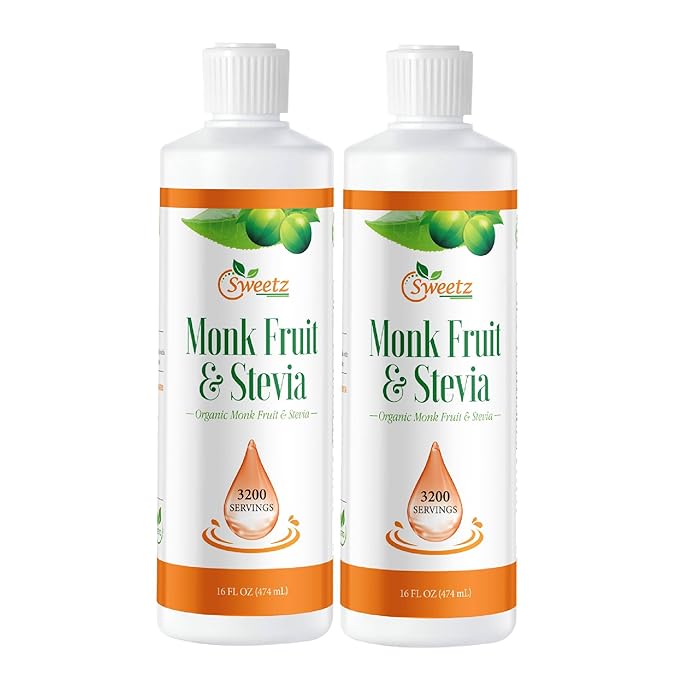 Monk Fruit & Stevia Liquid Sweetener Drops - Natural Sweeteners & Sugar Alternatives - Delicious Blend with No Bitter Aftertaste-Concentrated Sweetener Liquid Drops Extract ??16 Fl oz (2 packs)