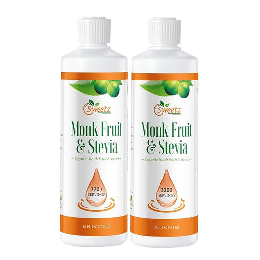 Monk Fruit & Stevia Liquid Sweetener Drops - Natural Sweeteners & Sugar Alternatives - Delicious Blend with No Bitter Aftertaste-Concentrated Sweetener Liquid Drops Extract ??16 Fl oz (2 packs)