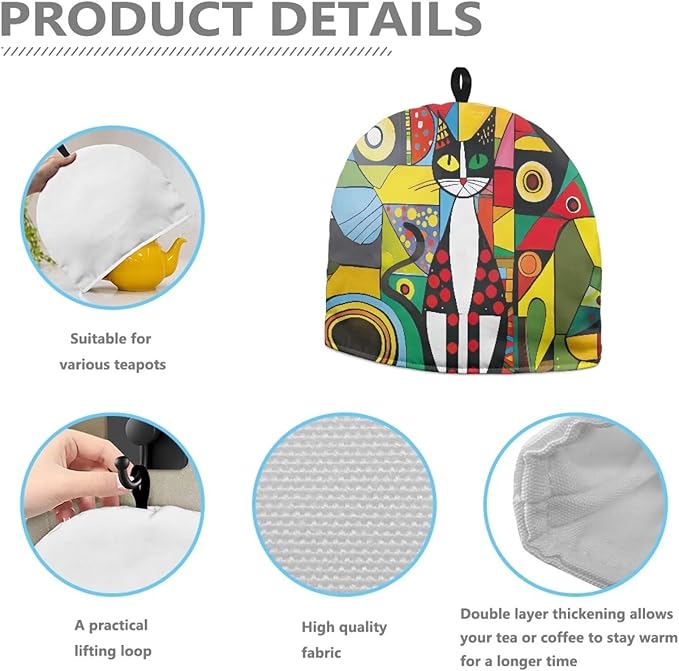 Abstract Cat Print Portable Tea Pot Dust Cover,Insulating Tea Pot Cozies for Teapots Kitchen Home Table Decorative Teapot Warmer Teapot Cozies