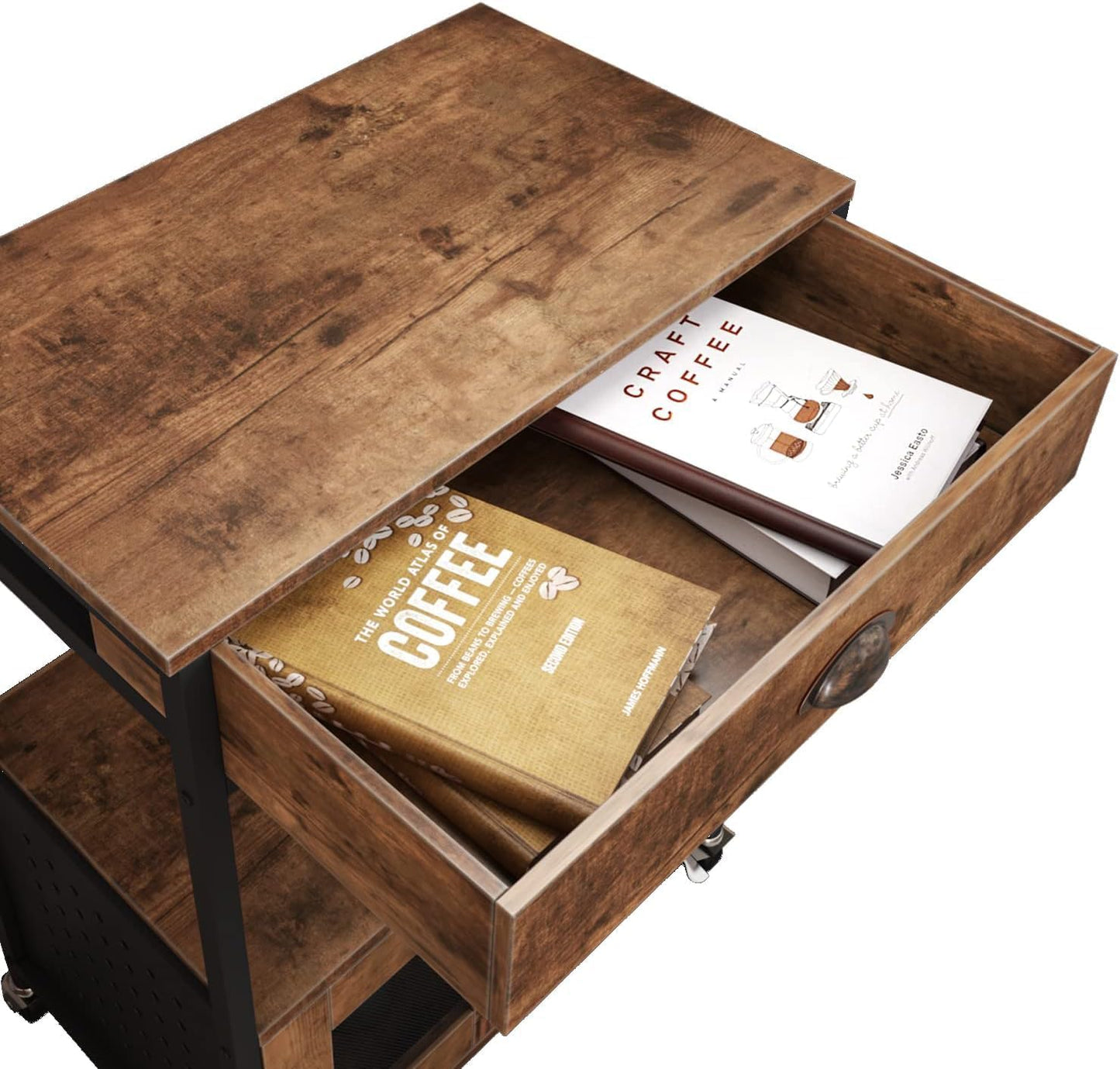 Catrimown Coffee Bar Cart Cabinet,3 Tier Coffee Station Table on Wheels,Coffee Cart with Storage