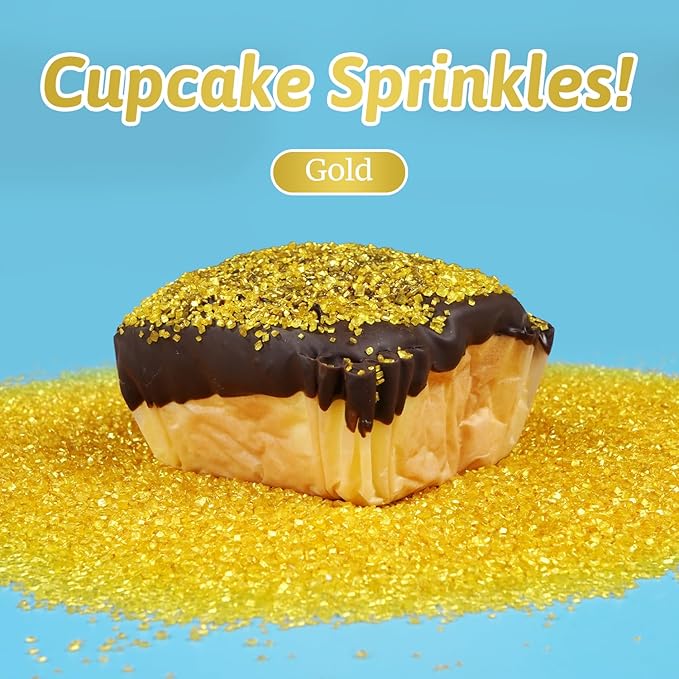 Edible Gold Sprinkles, Sanding Sugar, 150g, Gold Sprinkles for Cupcake Decorating, Cookies Cake Toppers & Cupcake Decoration, Ice Cream, Wedding Party Valentines Halloween Christmas Supplies