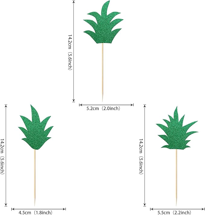24 Pack Pineapple Cupcake Toppers Glitter Donut Pineapple Leaf Cupcake Picks Tropical Hawaiian Luau Pineapple Theme Baby Shower Kids Birthday Party Cake Decorations Deep Green