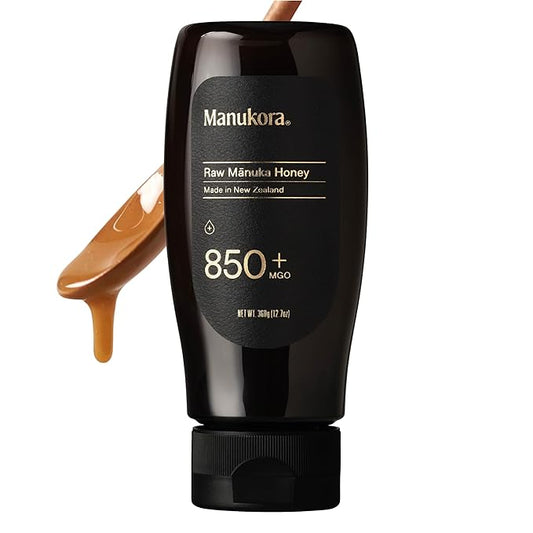 Manukora Raw Manuka Honey, MGO 850+, New Zealand Honey, Non-GMO, Traceable from Hive to Hand, Daily Wellness Support - 360g (12.7 Oz), Squeezy Bottle