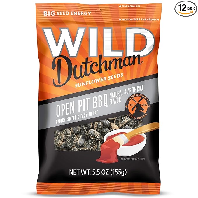 Wild Dutchman, Roasted Sunflower Seeds, Mouth Friendly Recipe for All Day Snacking, Open Pit BBQ, 5.5 oz (Pack of 12)