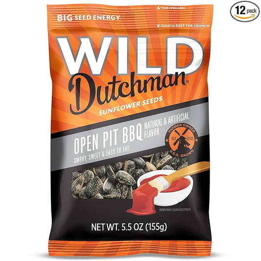 Wild Dutchman, Roasted Sunflower Seeds, Mouth Friendly Recipe for All Day Snacking, Open Pit BBQ, 5.5 oz (Pack of 12)