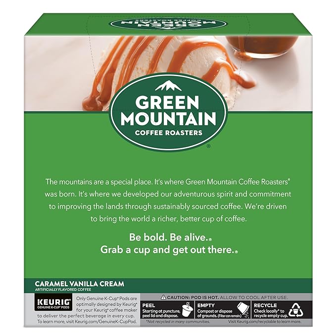 Green Mountain Coffee Roasters Caramel Vanilla Cream, Single-Serve Keurig K-Cup Pods, Flavored Light Roast Coffee Pods, 32 Count